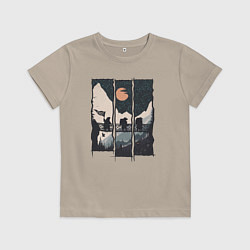 Футболка хлопковая детская Оранжевая луна и хайкинг, цвет: миндальный