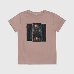 Футболка хлопковая детская Оранжевая луна и медведь шаман, цвет: пыльно-розовый
