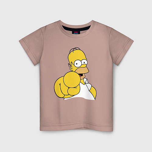 Детская футболка Гомер Симпсон указывает пальцем / Пыльно-розовый – фото 1