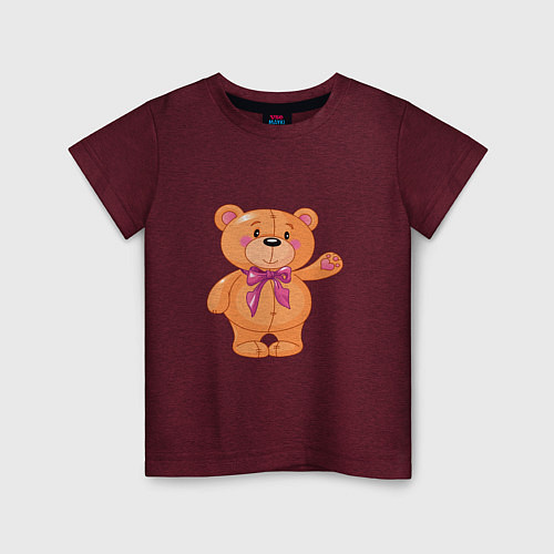 Детская футболка Милый плюшевый медвеженок / Меланж-бордовый – фото 1