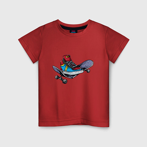 Детская футболка Ботинок на скейте / Красный – фото 1