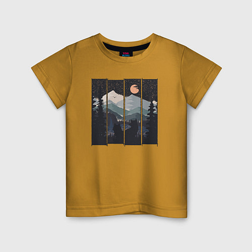 Детская футболка Оранжевая луна и лисы / Горчичный – фото 1