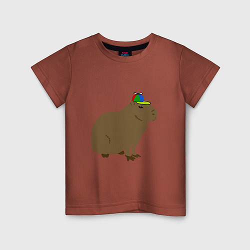 Детская футболка Капибара с кепкой-пропеллером / Кирпичный – фото 1