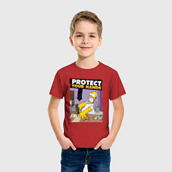 Футболка хлопковая детская Гомер, защити свои руки!, цвет: красный — фото 2