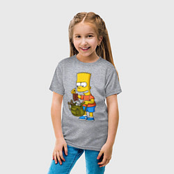 Футболка хлопковая детская Барт Симпсон разбирает свой рюкзак, цвет: меланж — фото 2