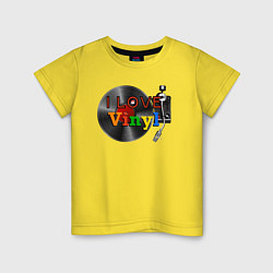 Футболка хлопковая детская I love vinyl, цвет: желтый