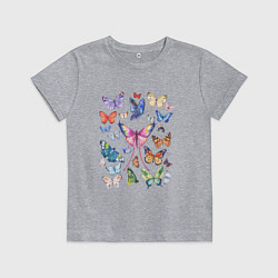 Футболка хлопковая детская Волшебные бабочки акварелью, цвет: меланж