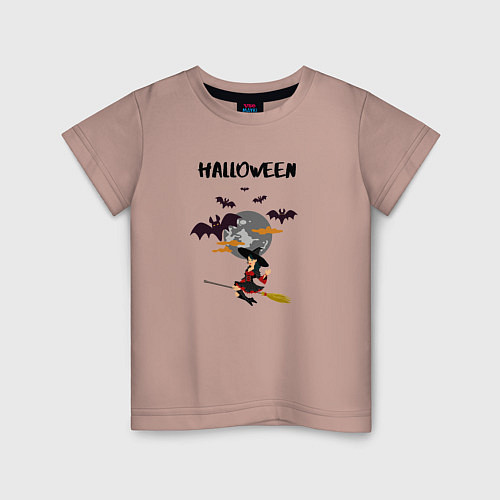 Детская футболка Ведьма в лунную ночь хэллоуина halloween / Пыльно-розовый – фото 1