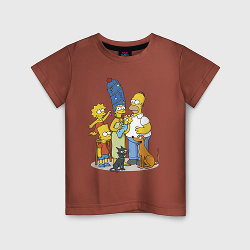 Детская футболка Семейка Симпсонов встречает Новый Год! / Кирпичный – фото 1