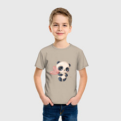 Футболка хлопковая детская Панда с леденцом, цвет: миндальный — фото 2