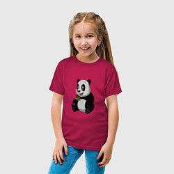 Футболка хлопковая детская Панда ест бамбук, цвет: маджента — фото 2