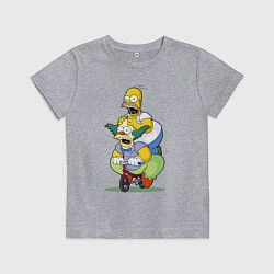 Футболка хлопковая детская Гомер Симпсон и Клоун Красти едут на детском велос, цвет: меланж