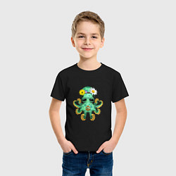 Футболка хлопковая детская Мир - Зелёный Осьминог, цвет: черный — фото 2