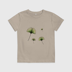Футболка хлопковая детская Листья Гинкго в графике, цвет: миндальный