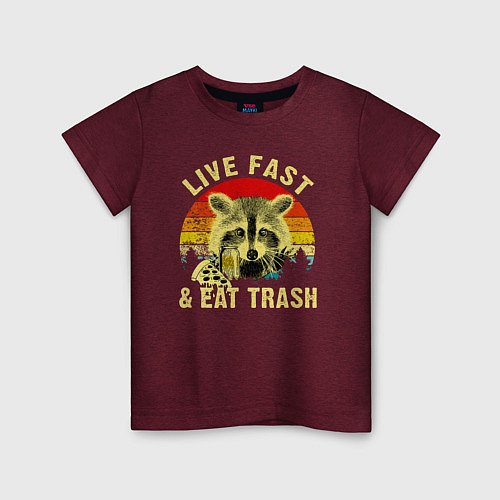 Детская футболка Живи быстро, ешь мусор / Меланж-бордовый – фото 1
