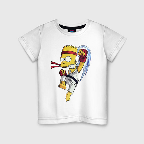 Детская футболка Боец Барт Симпсон - чёрный пояс / Белый – фото 1