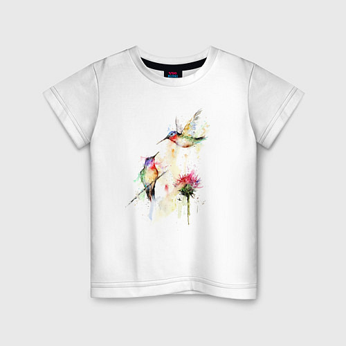 Детская футболка Живопись полет колибри / Белый – фото 1
