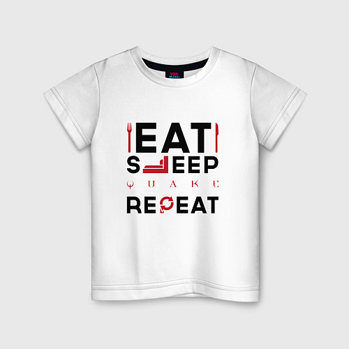 Детская футболка Надпись: eat sleep Quake repeat / Белый – фото 1