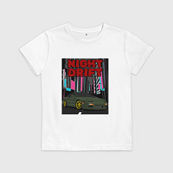 Футболка хлопковая детская Night Drift Tokyo Nissan 180sx 200sx 240sx Silvia, цвет: белый