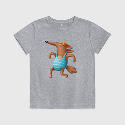 Футболка хлопковая детская Волк в голубом плавательном костюме, цвет: меланж