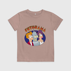Футболка хлопковая детская Fry Bender Leela, цвет: пыльно-розовый
