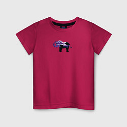 Футболка хлопковая детская Силуэт слона и фиолетовый пейзаж, цвет: маджента