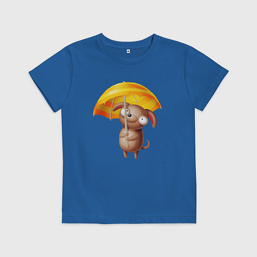 Детская футболка Маленькая собачка с зонтиком / Синий – фото 1