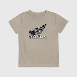 Футболка хлопковая детская Хонда логотип, цвет: миндальный
