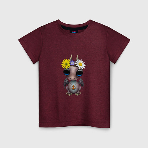 Детская футболка Мир - Дракон / Меланж-бордовый – фото 1