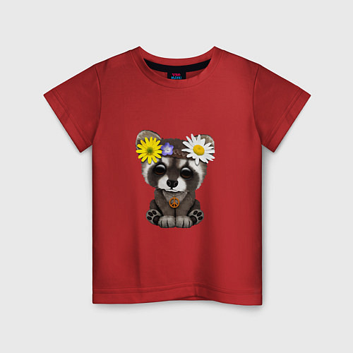 Детская футболка Мир - Енот / Красный – фото 1