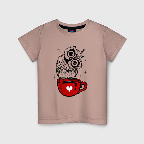 Детская футболка Сова на кружке с сердечком / Пыльно-розовый – фото 1