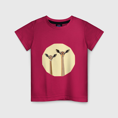 Детская футболка Жирафовые газели геренук на бежевом фоне / Маджента – фото 1
