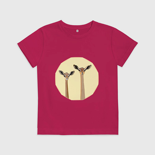 Детская футболка Жирафовые газели геренук на бежевом фоне / Маджента – фото 1