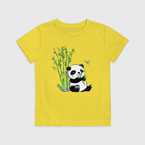 Детская футболка Панда бамбук и стрекоза / Желтый – фото 1