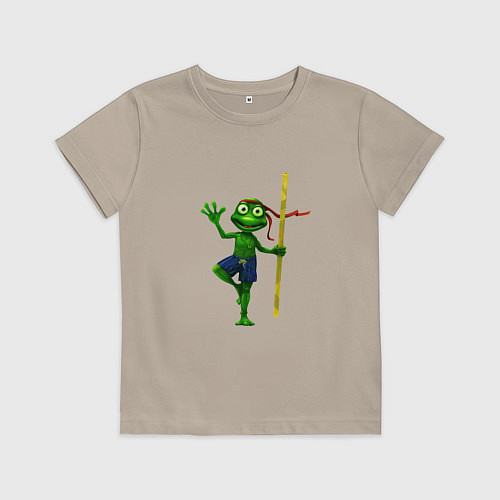 Детская футболка Лягушонок мастер боевых искусств / Миндальный – фото 1