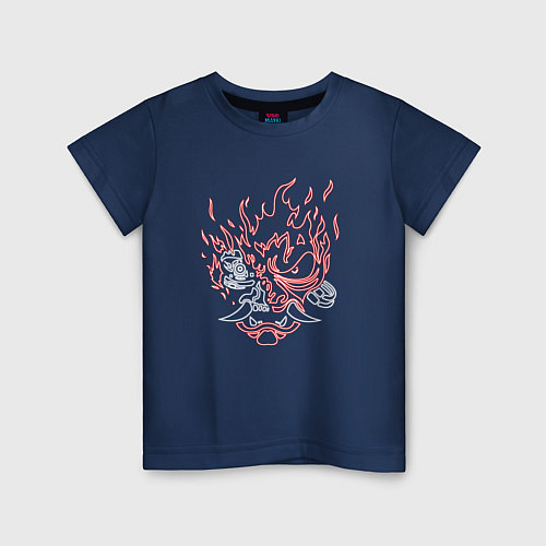 Детская футболка Демон они - Cyberpunk 2077 - Самурай на спине / Тёмно-синий – фото 1