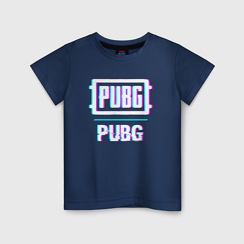 Детская футболка PUBG в стиле glitch и баги графики / Тёмно-синий – фото 1