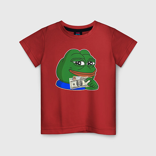 Детская футболка Лягушонок Пепе держит деньги / Красный – фото 1