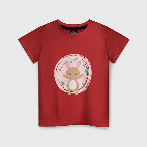 Детская футболка Кролик с листочками / Красный – фото 1