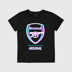 Футболка хлопковая детская Arsenal FC в стиле glitch, цвет: черный