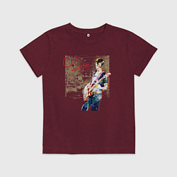 Футболка хлопковая детская Девушка с гитарой акварель, цвет: меланж-бордовый