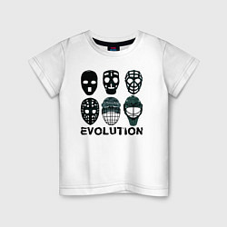Футболка хлопковая детская Эволюция вратарских масок, цвет: белый