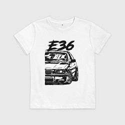 Футболка хлопковая детская BMW E36, цвет: белый