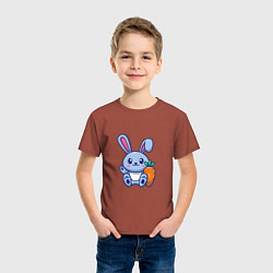 Футболка хлопковая детская Заяц с морковкой, цвет: кирпичный — фото 2