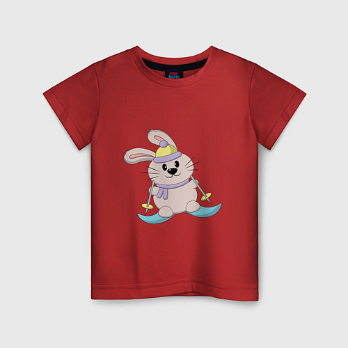 Детская футболка Кролик - лыжник / Красный – фото 1