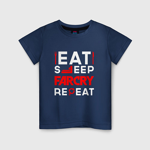 Детская футболка Надпись eat sleep Far Cry repeat / Тёмно-синий – фото 1