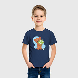 Футболка хлопковая детская Мишка с букетом ромашек, цвет: тёмно-синий — фото 2