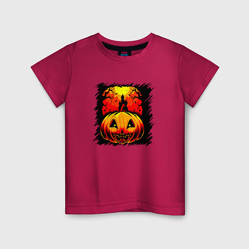 Детская футболка Жуткая тыква на Хэллоуин / Маджента – фото 1