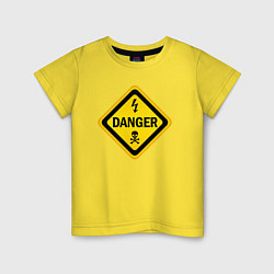 Футболка хлопковая детская Знак - опасно для жизни, цвет: желтый