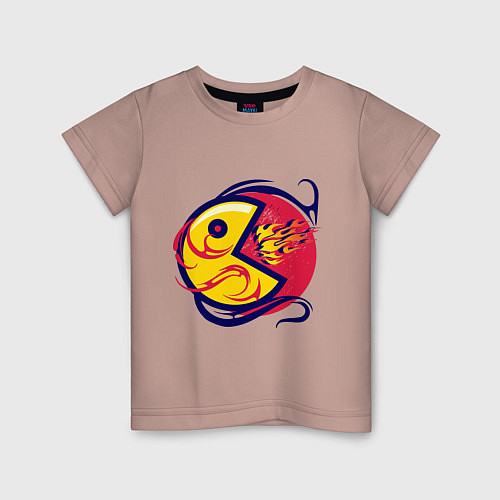 Детская футболка Pacman из ретро игры извергает пламя / Пыльно-розовый – фото 1